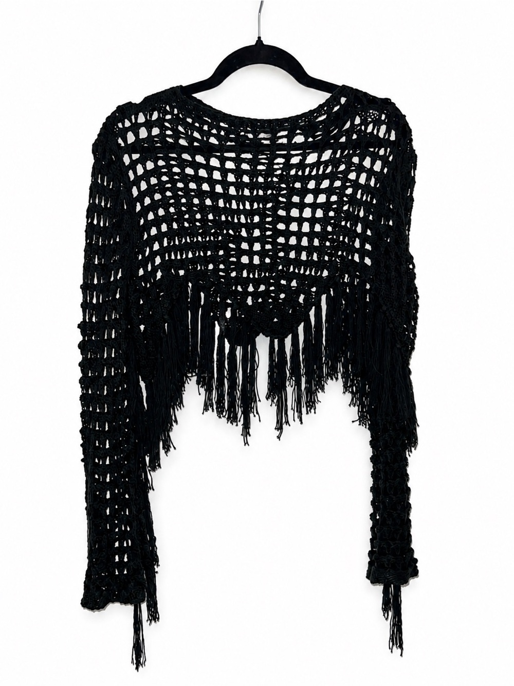 Luna B. Black Crochet Fringe Crop Top S/M NWT
